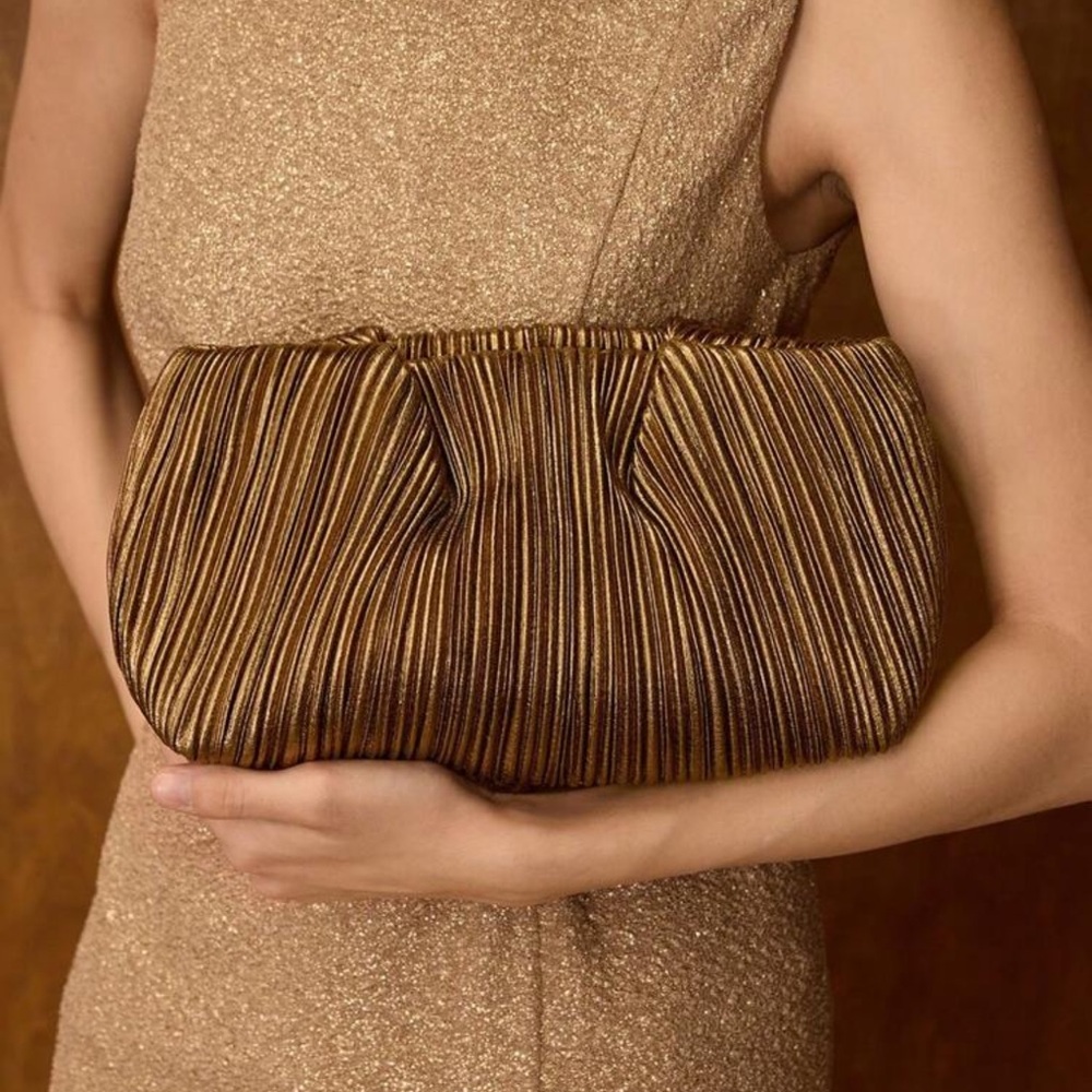Elegant Pleated Brown Clutch Bag - Women - Picture 4 of 7